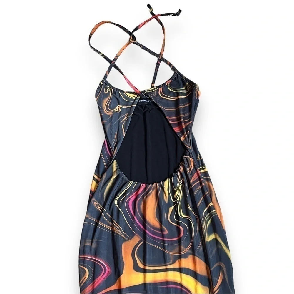 PRETTYLITTLETHING Orange Marbel Print Cut out Dress Size 4